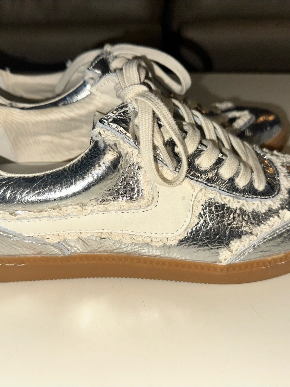 Dolce Vita Silver Metallic & White Low-Top Sneakers